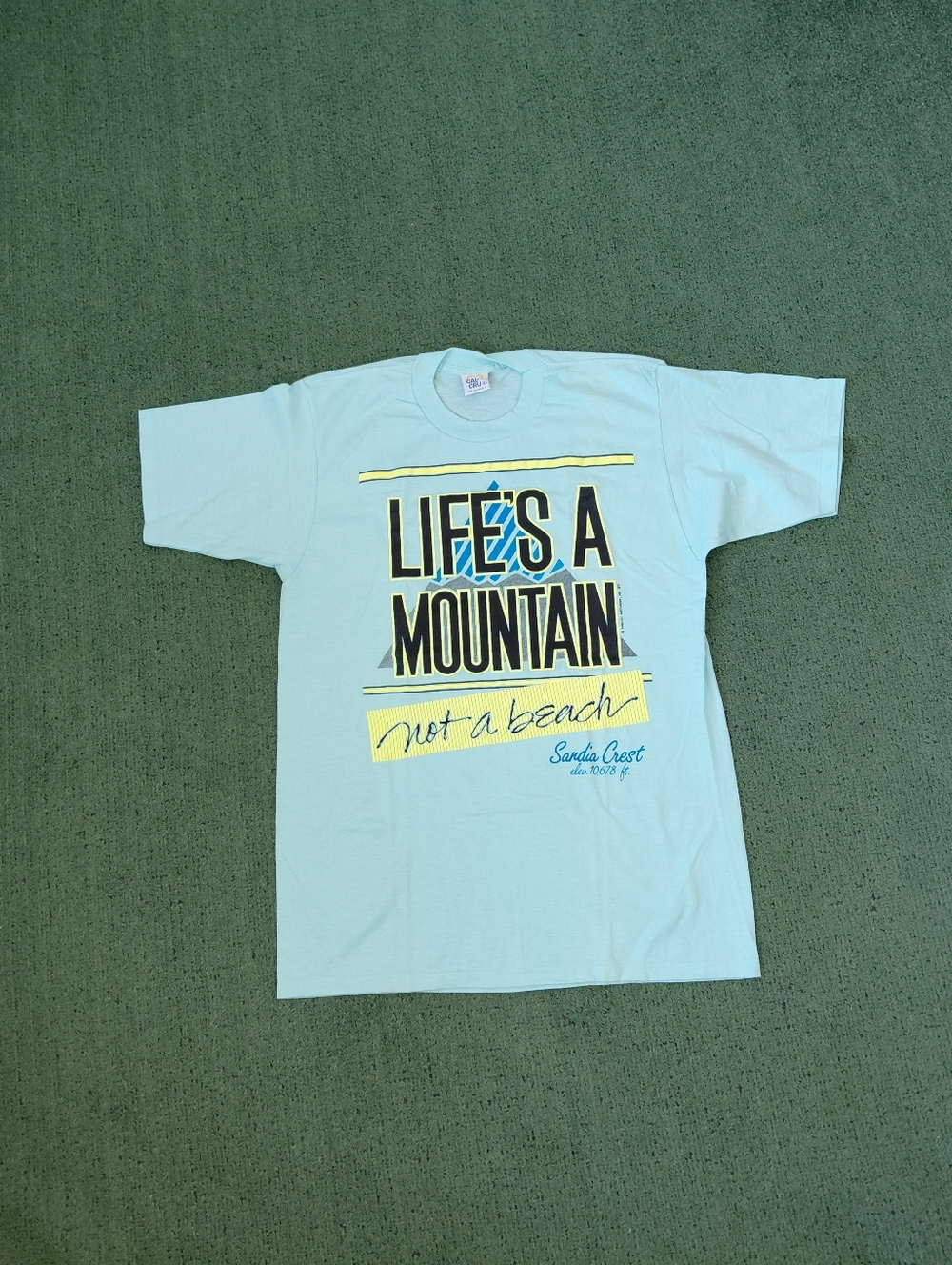 VINTAGE 1987 Life's A Mountain Not A Beach Sandia Crest New Mexico Light Blue T